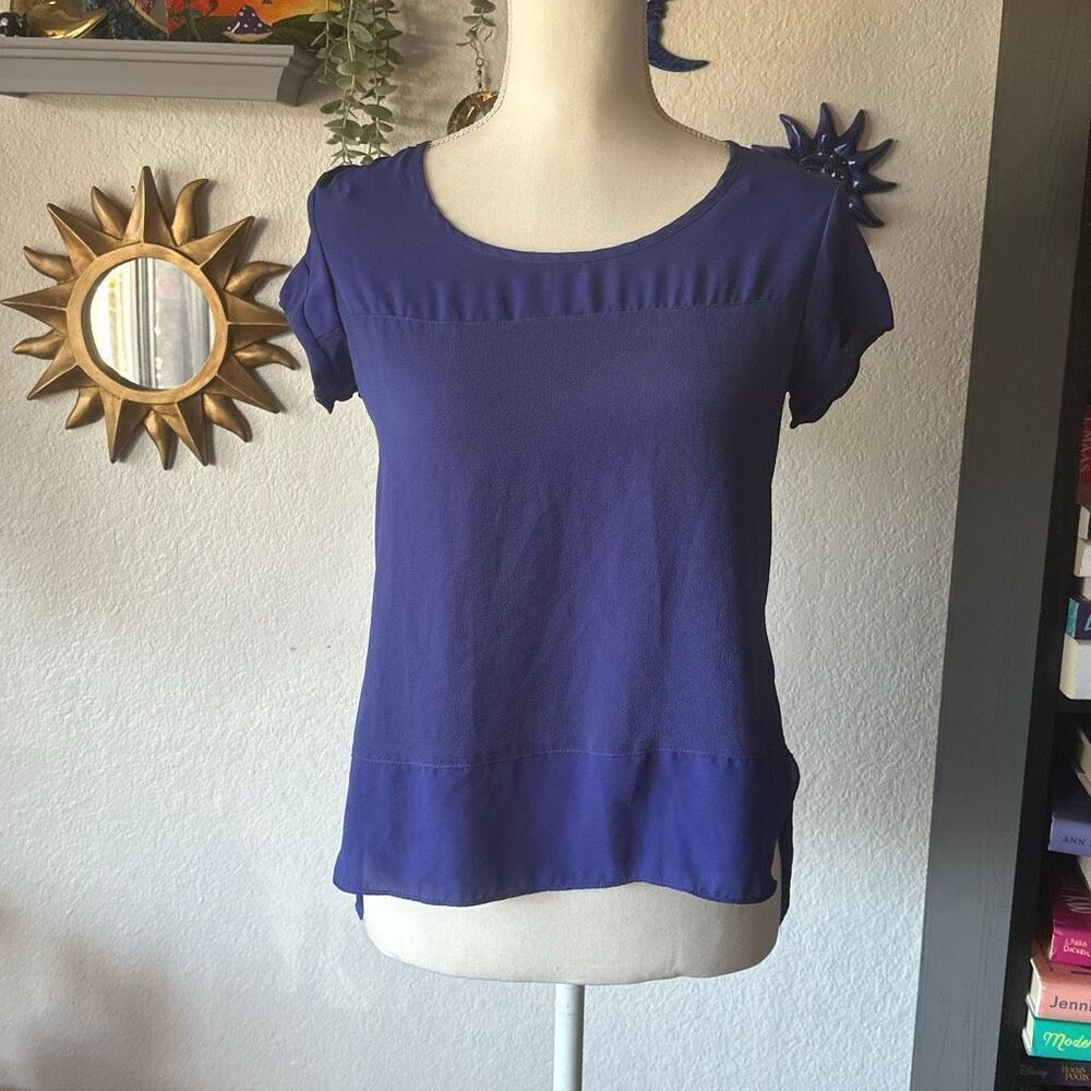 Ny collection Size petite small Blue sheer blouse